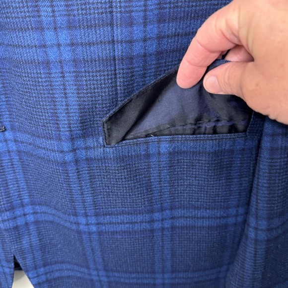 Isaia Wool Blue Plaid Windowpane Blazer Size 48 (58EU) Unfinished Sleeves - Picture 5 of 15